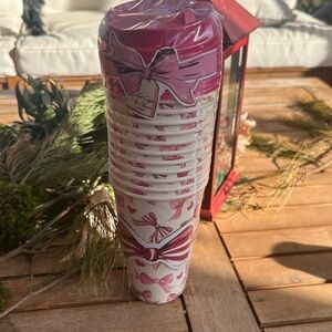 Valentine’s pink and white bow hot cups and sleeves  set of 12